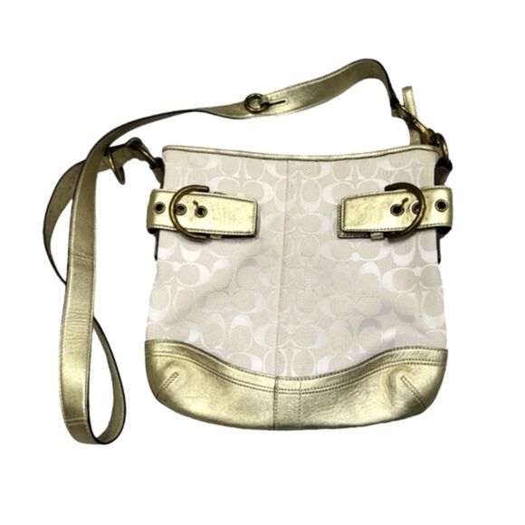 VINTAGE COACH N•A06W-3574 SIGNATURE GOLD COLOR COACH LOGO CROSSBODY BAG - Picture 1 of 11